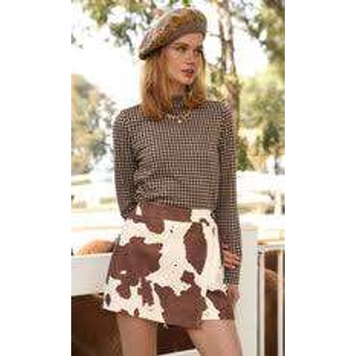 Greylin Cow Print Wrap Skort Brown Cream Western Mini Skirt Shorts Size Medium